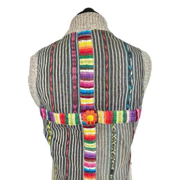 REI Vintage Wool Hippie Vest Zip Front Hand-Sewn On Fabric & Trim  Size Small - Picture 5 of 11